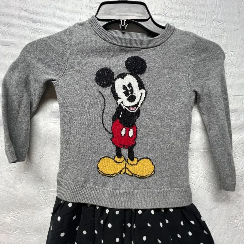 Gap Kids Mickey Mouse Polka Dot sweater Dress Size XS 4-5 Cotton Gray
